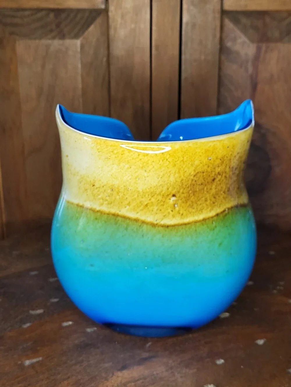 Blue and Green Glass Owl Vase